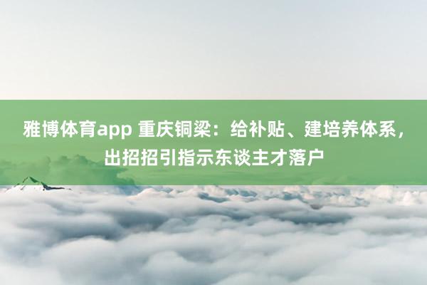 雅博体育app 重庆铜梁：给补贴、建培养体系，出招招引指示东谈主才落户