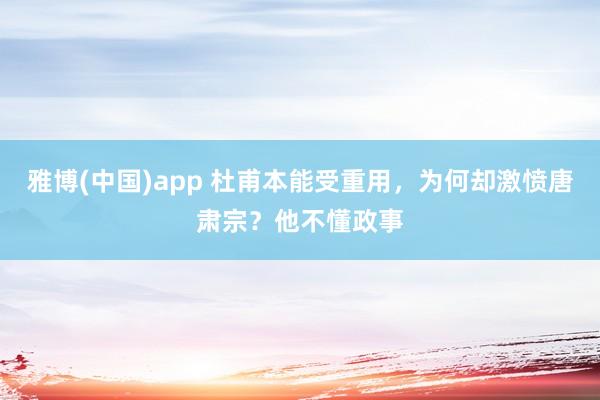 雅博(中国)app 杜甫本能受重用，为何却激愤唐肃宗？他不懂政事