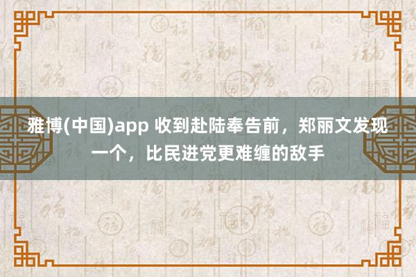 雅博(中国)app 收到赴陆奉告前，郑丽文发现一个，比民进党更难缠的敌手