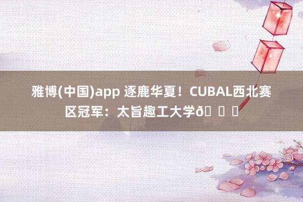雅博(中国)app 逐鹿华夏！CUBAL西北赛区冠军：太旨趣工大学🏆