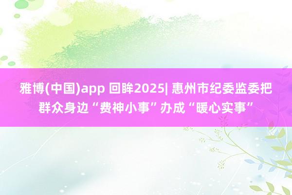 雅博(中国)app 回眸2025| 惠州市纪委监委把群众身边“费神小事”办成“暖心实事”