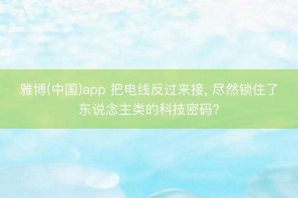 雅博(中国)app 把电线反过来接， 尽然锁住了东说念主类的科技密码?
