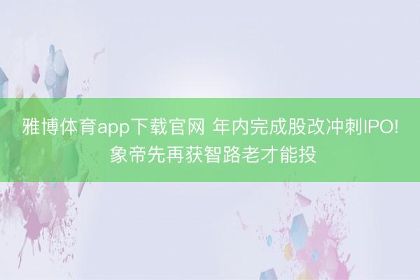 雅博体育app下载官网 年内完成股改冲刺IPO! 象帝先再获智路老才能投
