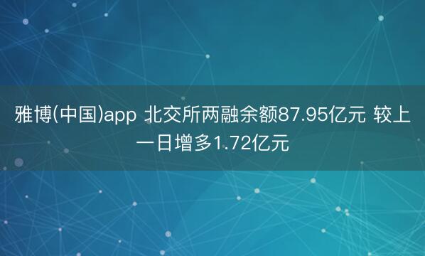 雅博(中国)app 北交所两融余额87.95亿元 较上一日增多1.72亿元