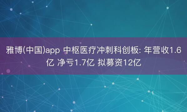 雅博(中国)app 中枢医疗冲刺科创板: 年营收1.6亿 净亏1.7亿 拟募资12亿