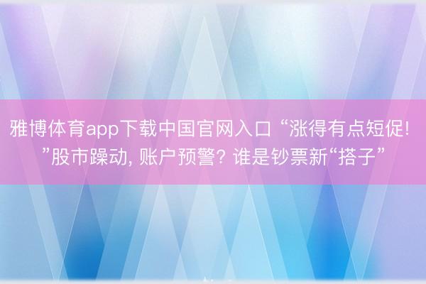 雅博体育app下载中国官网入口 “涨得有点短促! ”股市躁动， 账户预警? 谁是钞票新“搭子”