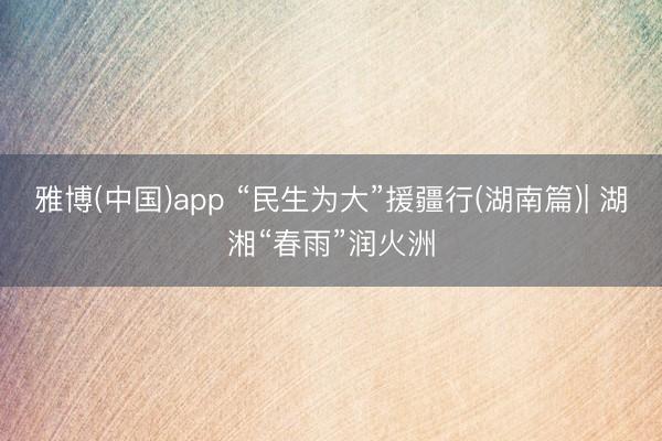 雅博(中国)app “民生为大”援疆行(湖南篇)