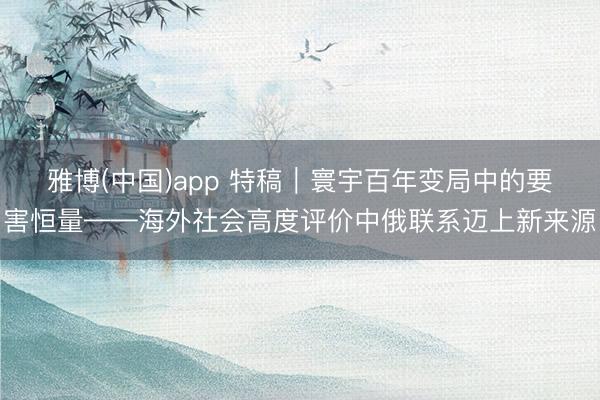 雅博(中国)app 特稿｜寰宇百年变局中的要害恒量——海外社会高度评价中俄联系迈上新来源