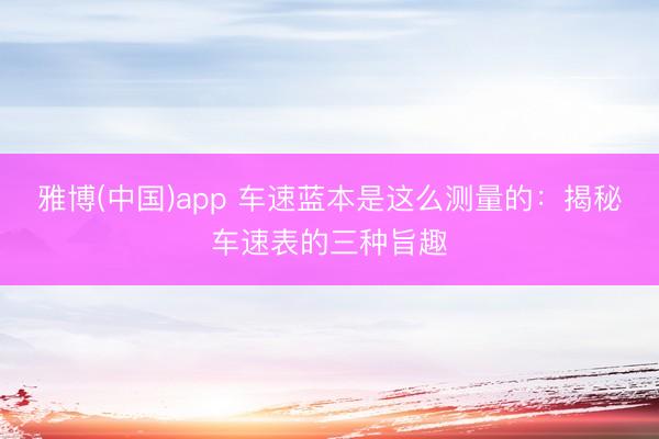 雅博(中国)app 车速蓝本是这么测量的：揭秘车速表的三种旨趣