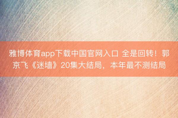 雅博体育app下载中国官网入口 全是回转！郭京飞《迷墙》20集大结局，本年最不测结局
