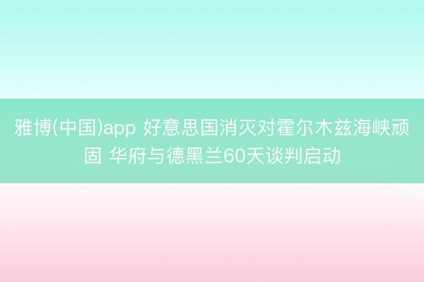 雅博(中国)app 好意思国消灭对霍尔木兹海峡顽固 华府与德黑兰60天谈判启动