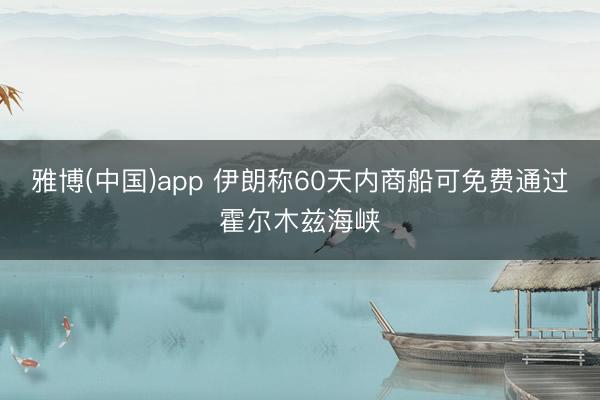 雅博(中国)app 伊朗称60天内商船可免费通过霍尔木兹海峡